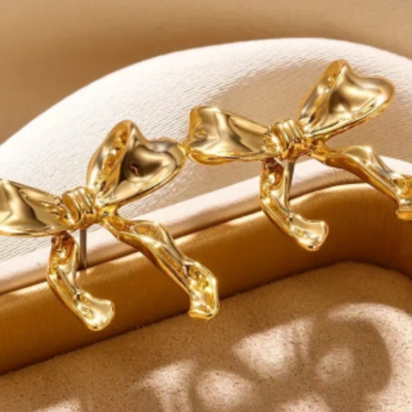 Golden Bow Earrings - Picture 2 of 4